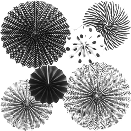 Ruidee 6 Stück Papierfächer Fans Dekoration Hängende Dekoration Dekorative Dekorations für Geburtstag, Hochzeit, Karneval Baby Shower Home Party (Black White)
