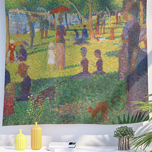 Berkin Arts Arazzo Arte Decorativo con Disegno Paesaggio, Appendere alla Parete Sfondo Estetico Foresta Fiori d'epoca per Camera da letto 130 x 150 cm (Georges Seurat -Una domenica sulla Grande Jatte)