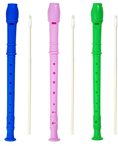 3 Pack 8 Hole Soprano Recorders Descant Flute With Cleaning Rod German Style for Beginner Graduation or Back to School Gift (dark blue, green, pink)