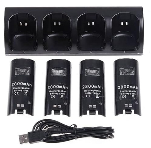OSTENT Ladegerät Dock Station + 4 Akku Packs für Nintendo Wii Remote Controller Farbe schwarz