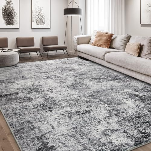 DMOYEST Area Rug Living Room Rugs - 9x12 Large Soft Indoor Neutral Modern Abstract Low Pile Washable Rug Carpet for Bedroom Dining Room Farmhouse Home Office - Grey