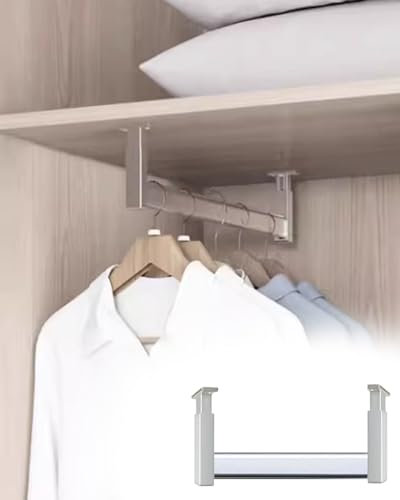 Bastone Armadio Appendiabiti Barre Guardaroba Con Montaggio Superiore per Appendere Gli Abiti, Appendiabiti Sotto L'armadio per L'home Office, Supporto per Tubo Servomuto Regolabile in Altezza, Carica