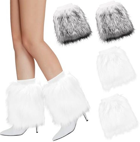 XEPST Damen Kunstpelz Beinwärmer Plüsch Beinwärmer, 2 Stücke Mädchen Furry Fuzzy Beinwärmer Winter Stulpen Damen für Winterwärmer Karneval Halloween Fasching Mottoparty Verkleidung