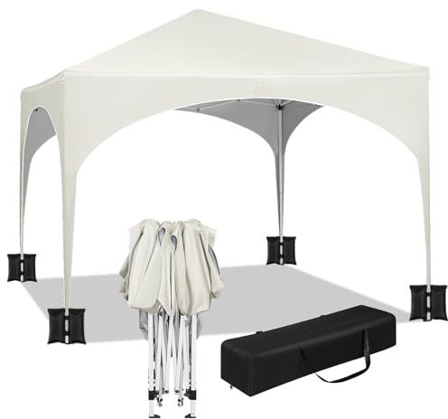 WOLTU Pabellón de Jardín Cenador Plegable Pérgola Cuadrada con Diseño Pop-Up y Techo semicircular Carpa 3x3m,4PCS Bolsas de Arena Vacía para Carpas,Beis