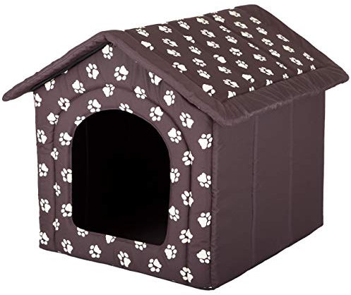 Sales Core Hundehöhle Hundehütte Hundebett Hundebox - R4: 55 x 60 x 60 cm -Braun mit Hundepfoten - Indoor/Outdoor Katzenhütte Hundehaus Hundestrandkorb Hundekorb