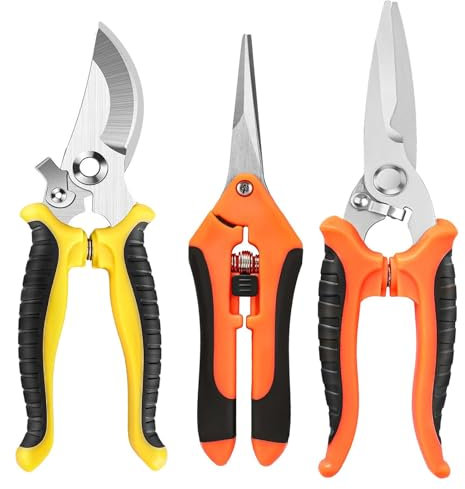 3 Pack Garden Secateurs, Gardening Pruning Shears, Garden Scissors, Bypass Secateurs, Gardening Shears, Clippers, Modern Style, Garden Pruners Gift for Branches, Hedges and Flowers, Garden Tools