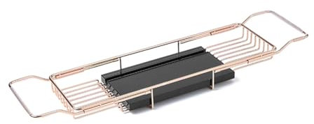 Bandeja de bañera ajustable con divisor de bandeja extensible sobre bañera, organizador de ducha para una experiencia de baño de lujo en casa, ideal para parejas, color negro
