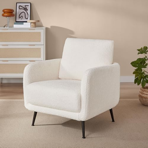 Sicaan Fauteuil Design Emma Tissu Bouclette Blanc – Fauteuil Moderne et Confortable – Assise Ergonomique Élégante pour Salon, Chambre ou Bureau – Style Contemporain Chic 71x75x81 cm