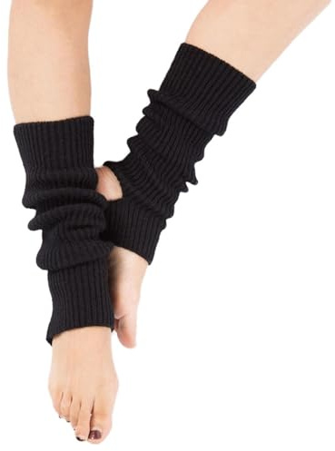 ZEACCT 1 par benvärmare kvinnor flickor, benvärmare, kvinnor yoga strumpor, stickade balettmanschetter, stickade benvärmare, 80-tals sport yoga-tillbehör, perfekt för yoga, dans (svart)