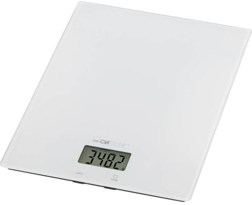 Clatronic® Küchenwaage digital | hohe Präzision | 1g Schritte | bis zu 5kg | Zuwiegefunktion | stabiles Glas | gr, lb:oz, ml + Cup Einheit | digitale Küchenwaage | Waage Küchenwaage KW 3820 weiß