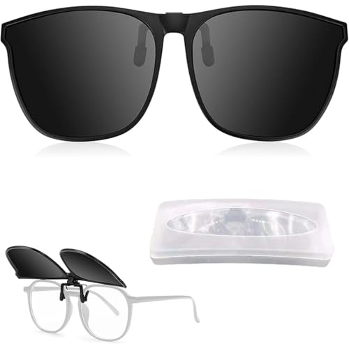 WUBAYI Occhiali da sole Clip-On polarizzati grigio – protezione UV400 per occhiali | con custodia e panno in microfibra | per esterni