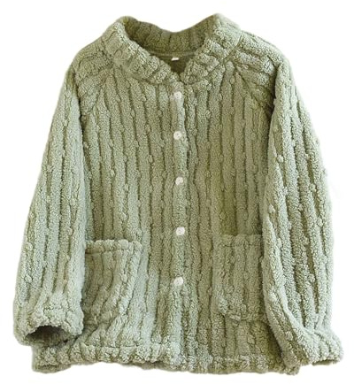 Hauts de Pyjama Femme Cardigan d'hiver Femmes Manches Longues Veste épaisse et Chaude Femme Grande Taille Vêtements D'Intérieur Manteaux avec Boutonné Tops Tunique Casual Loose Ample Mode