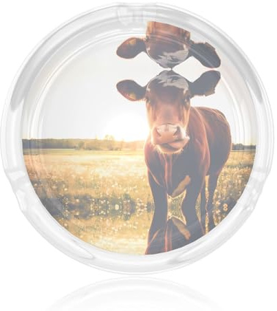 Cendrier en verre imprimé vache animal – 8,5 cm de diamètre, parfait pour la maison et le bureau décoration de bureau