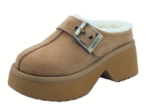 Colors of California HC.HELEN03 Tan - Sabot para mujer de ante con cuña, Marrón claro, 37 EU