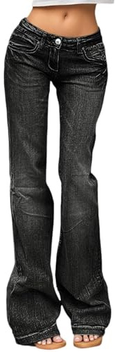 Generisch Jean Y2k pour femme, taille basse, vintage, avec poches, coupe bootcut, évasé, pour fille, pantalon évasé, Y2k, taille basse, pantalon en jean évasé, pantalon boyfriend avec