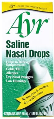 Ayr Saline Nasal Drops 50 mL – Gentle Nasal Moisturizer for Dry Nasal Passages Cold and Allergy Relief