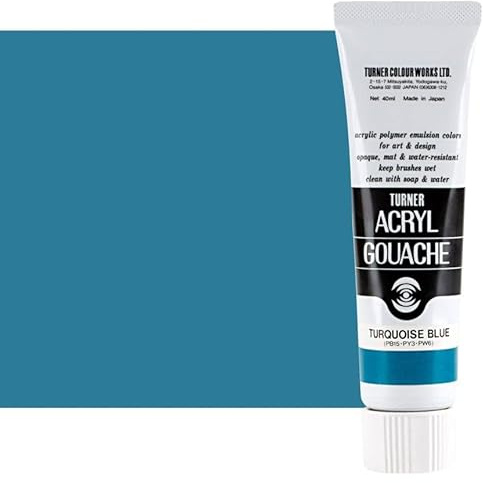 Turner Colour Works Acryl Gouache Artist Acrylic Paint - Single 40 ml Tube - Turquoise Blue