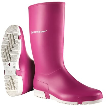 DUNLOP Sport - Unisex Knee High Classic Retro Design Wellington Rain Boots, Pink/White, Waterproof and Chemical Resistant PVC Wellies for Outdoor, Farm and Gardening Work - EU36, UK3
