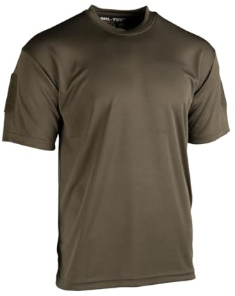 Mil-Tec Tactical Quick Dry T‑Shirt Herren • Taktisches Kurzarm-Shirt • Atmungsaktives & schnelltrocknendes Basic T-Shirt • Ideal als Sportshirt, Wandershirt, Arbeitsshirt • Oliv, S