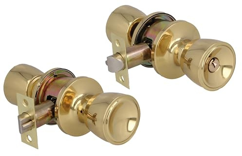 Amig - Juego de pomos tipo copa - Con llave exterior - Picaporte de entrada 60/70 mm - Canto cuadrado - Latón - Dorado - Puertas de grosor de 35 a 45 mm