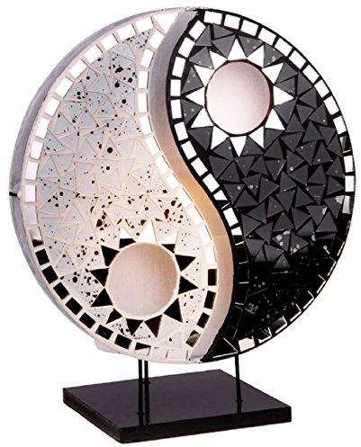 Woru Deko-Leuchte YING YANG rot oder schwarz, rund, Natur-Material, 30 cm Durchmesser, Stimmungsleuchte (Schwarz)
