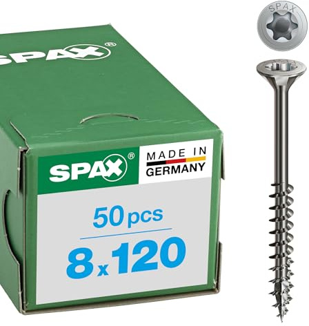 Lot de 50 vis en acier inoxydable A2-0197000801205, 8 x 120 mm, filetage partiel, tête fraisée, T-STAR plus T40, 4CUT