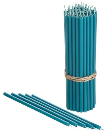 Danilovo Velas de cera de abeja pura, sin goteo, sin humo, altas y delgadas, velas decorativas para oración de la iglesia, decoración o cumpleaños velas - Velas perfumadas de miel (turquesa)