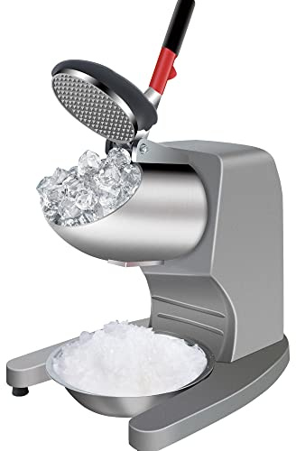 Electric Shaved Ice Machine 11 Inch Height 380W Three Blade Ice Crusher Snow Cone Maker Machines 220lbs/hr for Home and Commercial Use (Silver)