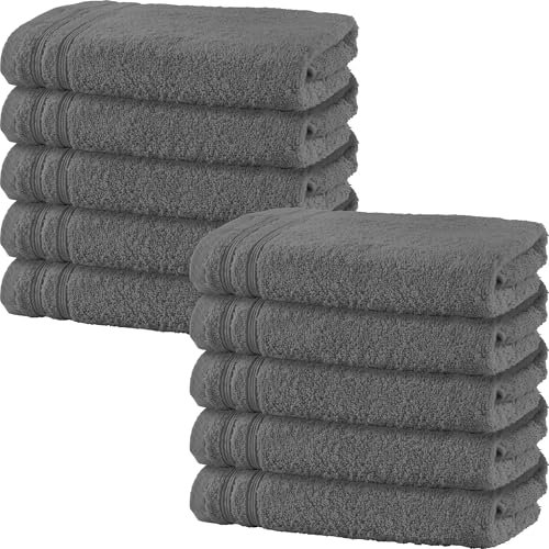 Erwin Müller Handtuch 10er-Pack Heidelberg 100% Baumwolle anthrazit Größe 50x80 cm - saugstark, gut trocknend, kompakt, leichte Qualität - ideal für Sport, Strand, Reisen