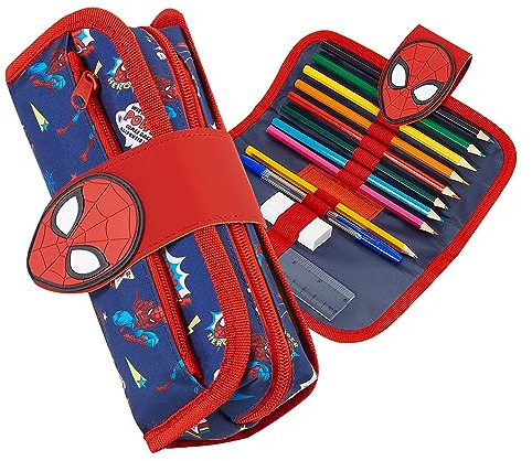 Marvel Spiderman Federtasche Junge Gefüllt, Mehrere Fächer, Federmäppchen Aesthetic, Mäppchen mit Inhalt, Schule Etui Kinder Geschenk