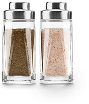 Glass Salt and Pepper Shakers Set - Aelga Salt Shaker with Stainless Steel Lid - Elegant Farmhouse Kitchen Decoration(2pcs)