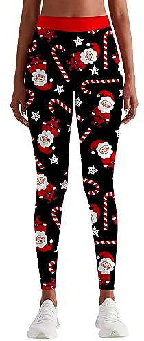 Loveternal Leggings Mujer Navidad Ciervo Estampado Navidad Cintura Alta Entrenamiento Running Leggings Elástico Medias Gimnasio Entrenamiento Deportes Medias Leggings Cosplay Fiesta Regalo L