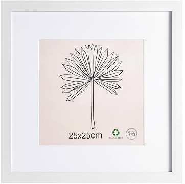 LYYYYX 25x25cm Cornice Legno Bianca,Passepartout,Acrilico Antiriflesso,1pz | Cornici quadrate moderne per parete in MDF con passepartout adatte per foto 15x15cm, poster, puzzle e diploma, da appendere
