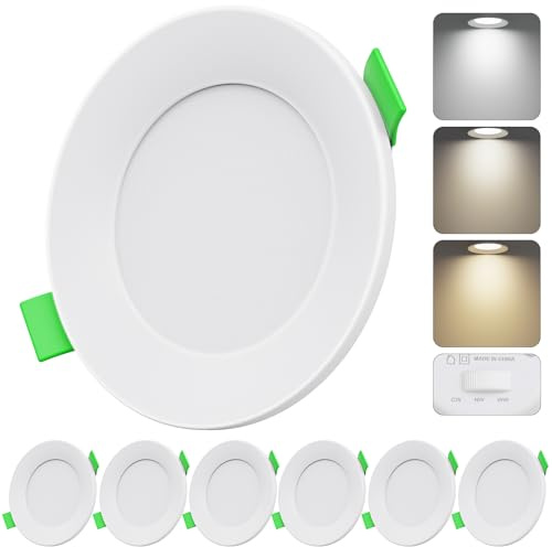 Benaep LED Recessed Ceiling Lights, 7W Ultra Slim LED Downlights, Warm White 3000K Neutral White 4000K Cool White 6000K, IP44 Dimmable Spotlights for Bathroom Kitchen Living Room,White 6 Pack
