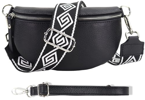 Blade Bauchtasche Damen Echtleder, stylische Gürteltasche Damen mit 2 gemusterten und Leder abnehmbaren & verstellbaren Breiten Gürteln, Crossbody Bag Damen, Hochwertige Brusttasche für Frauen