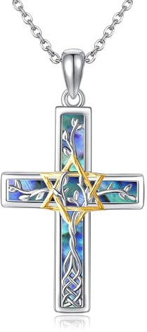 ONEFINITY Star Of David Necklace S925 Sterling Silver Abalone Shell Cross Star Of David Pendant Necklace Tree Of Life Jewelry For Women