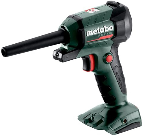 metabo Akku-Blaspistole BP 18 LTX BL - 18V, Brushless Motor, 0.7 m³/min Luftmenge, 122 m/s Luftgeschwindigkeit, LED-Arbeitslicht - Vielseitig für Reinigen, Ausblasen, Aufpumpen und Entlüften