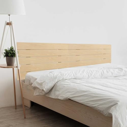 DHOME Tête de lit en Bois recyclé MDF Style Palette Horizontal Double Split in 2 Pieces Pallet Bed Fittings Included (210cm Double, Bois Naturel)