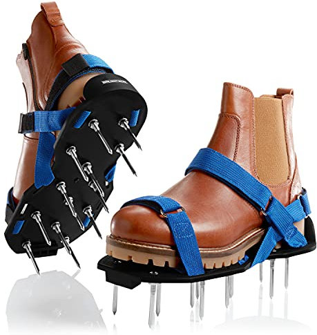 Briliantwerk Aireador de césped con cierre de velcro, para aireación de césped o como zapatos de solado, zapatos aireadores de césped como herramienta perfecta para airear el césped, incluye dos
