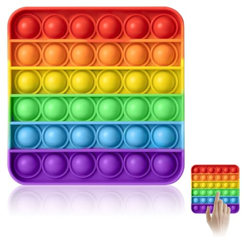 Pop it Fidget Toys,Square Poppet Fidget Toy,popit Stress Reliever Push Pop fidget toy, Silicon Rainbow Bubble Fidget Popper, for ADHD Autism Kids and Adults Learning and Educational