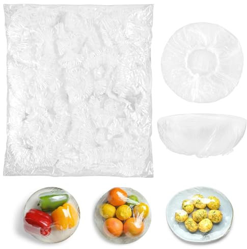 Qaestuan Paquet de 500 Sacs de Conservation des Aliments, Film Alimentaire Reutilisable, Sacs de Conservation des Aliments en Plastique avec Élastiqués, pour Conservation Fruits et Légumes.