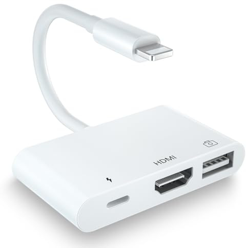 Adaptador HDMI para iPhone, con Adaptador Digital AV 1080P HDMI, Cable USB Hembra OTG y Puerto de Carga, Compatible con USB Flash Drive, Teclado MIDI, Ratón, para iPhone 14 13 12 11XR X 8 7 6/Pad