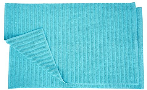 Superior - Juego de alfombras de baño, 100% algodón Peinado, 22 x 35 Pulgadas (55,9 x 88,9 cm), Color Turquesa a Rayas, 2 Piezas
