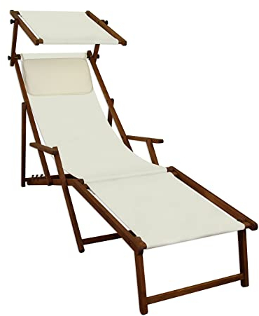 Sonnenliege weiß Liegestuhl Fußteil Sonnendach Kissen Holz Deckchair Gartenmöbel 10-303 F S KH