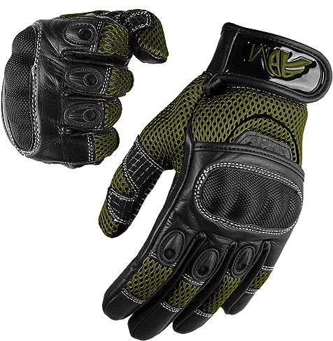 ADM Motorradhandschuhe Leder Damen Frauen CE Geprüft Zertifiziert Taktile Touchscreen Handschuhe Berührung Scooter Motorroller Handschuhe Sommer Jede Jahreszeit, Ref 9001, Kommando Grün Größe XS
