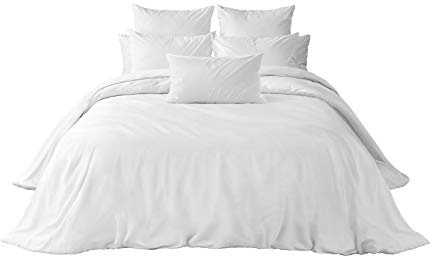 DHestia Hostelería - Juego 3 Piezas Funda Nórdica Blanca Hotel, Sábana Bajera, Funda Almohada. 50% Algodón 50% Poliéster (Cama 150x190/200 cm)