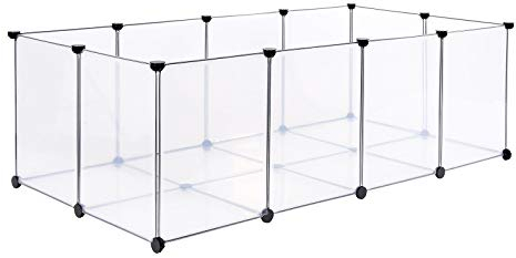 lionto Freigehege für Kaninchen aus pflegeleichtem Kunststoff, 145x74x47 cm, erweiterbares Gehege für Kleintiere mit Bodenplatte, simples Stecksystem & einfache Reinigung, für innen & außen