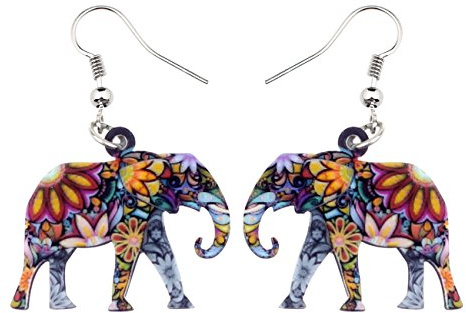 DUOWEI Boucles d'oreilles pendantes en acrylique avec motif éléphant de dessin animé - Pour femmes, filles, adolescentes, printemps et été - Cadeau fantaisie, Acrylique Métal, Grès