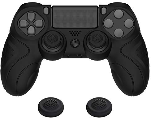 PlayVital Cover Joystick per ps4 Controller Custodia Skin Protettiva Silicone Antiscivolo per ps4 Slim Pro Joypad con Gommini Copri Levette Analogiche,Guardian Edizione,Nero