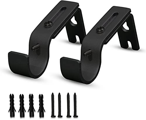 QualityDen Curtain Pole Brackets 2Pcs with Adjustable Length of 9 - 12cm - Metal Curtain Rod Brackets Set with Screws for Poles, Wall Rod-Heavy Duty & Rust Resistant (Black)